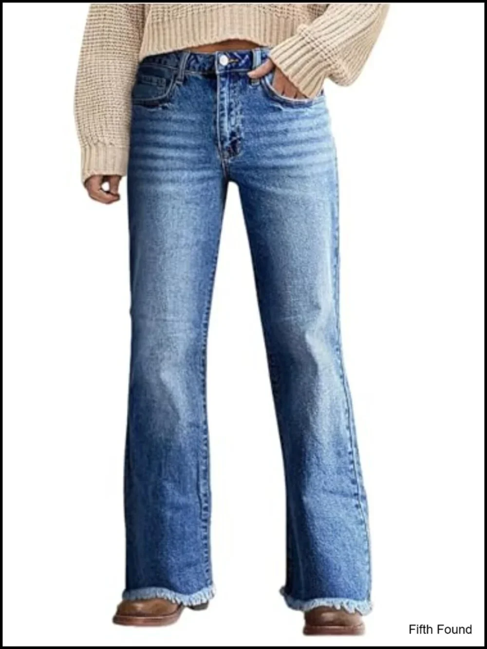 Raw Hem Vintage Wash Bootcut Stretchy Wide Leg Denim Jeans